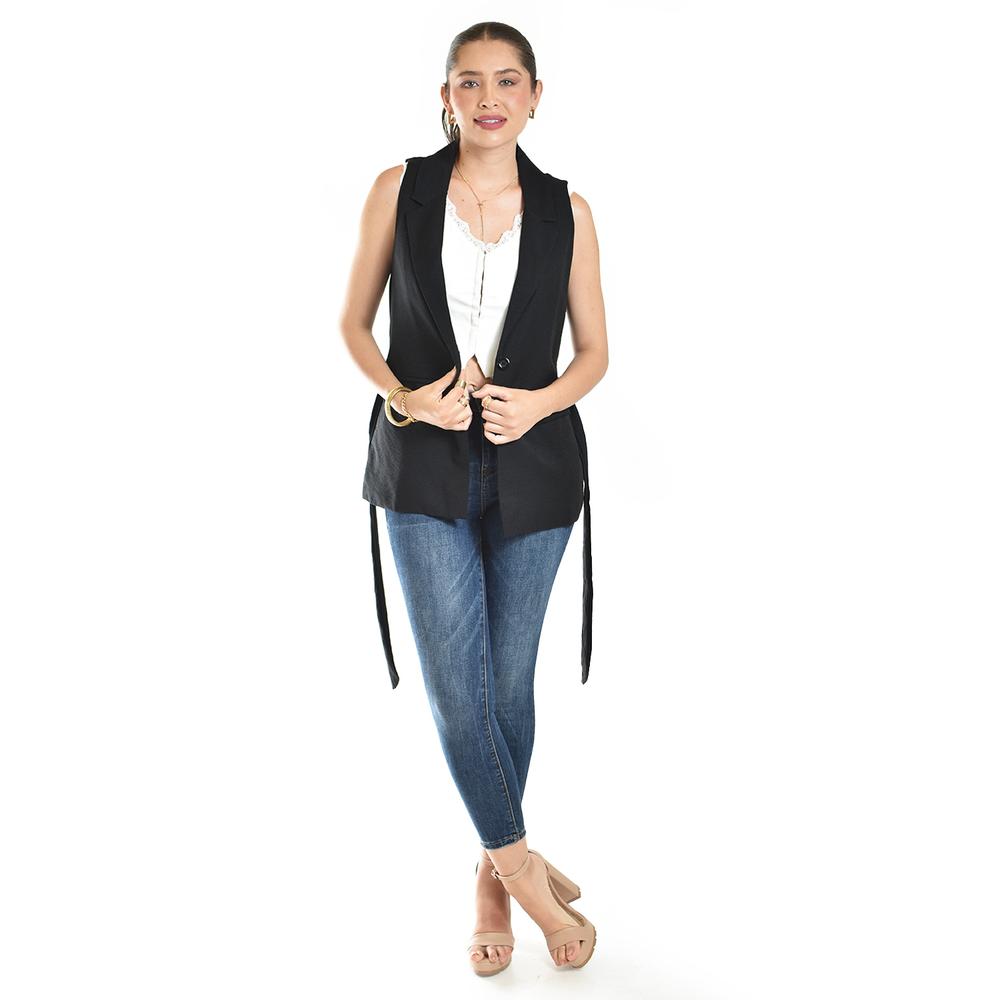 Foto 5 | Chaleco Elegante Con Cinto Roman Fashion /juvenil, 2557 (negro) Negro