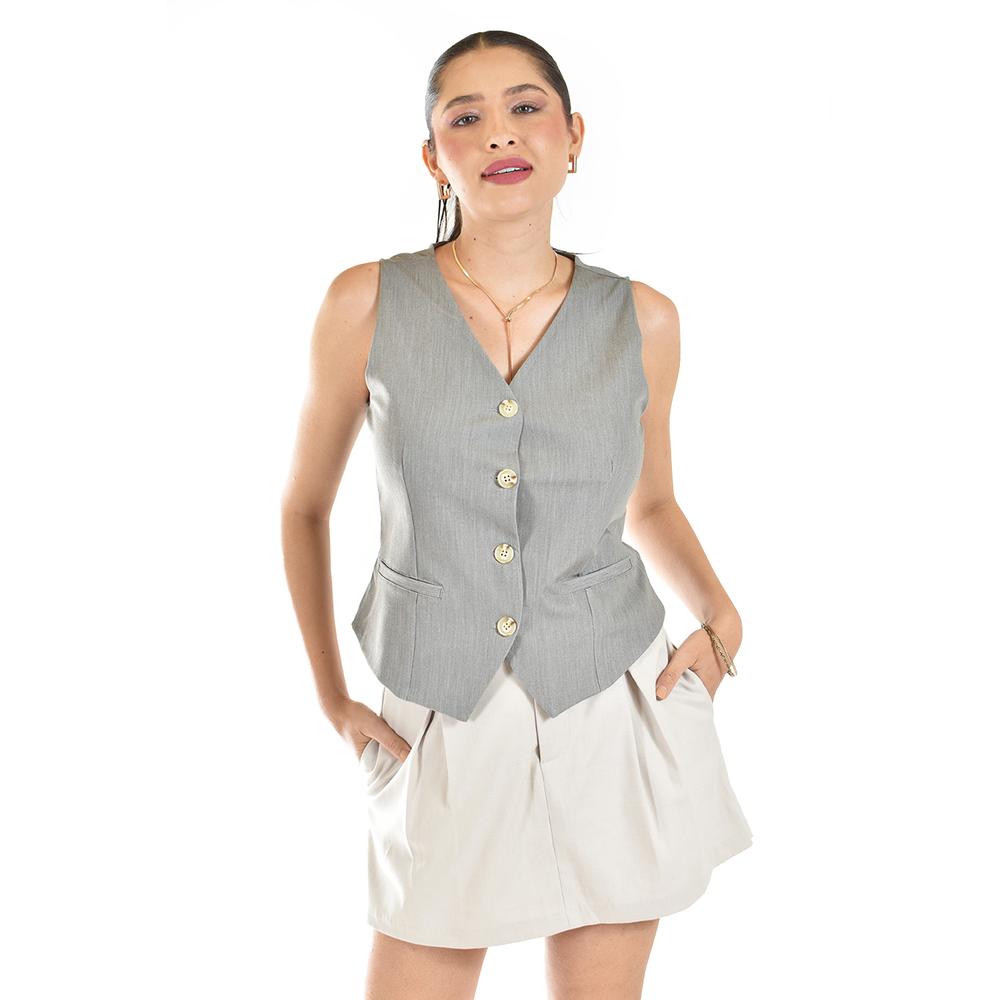 Foto 2 pulgar | Chaleco Estilo Sastre Roman Fashion /juvenil, 2017 (gris) Gris