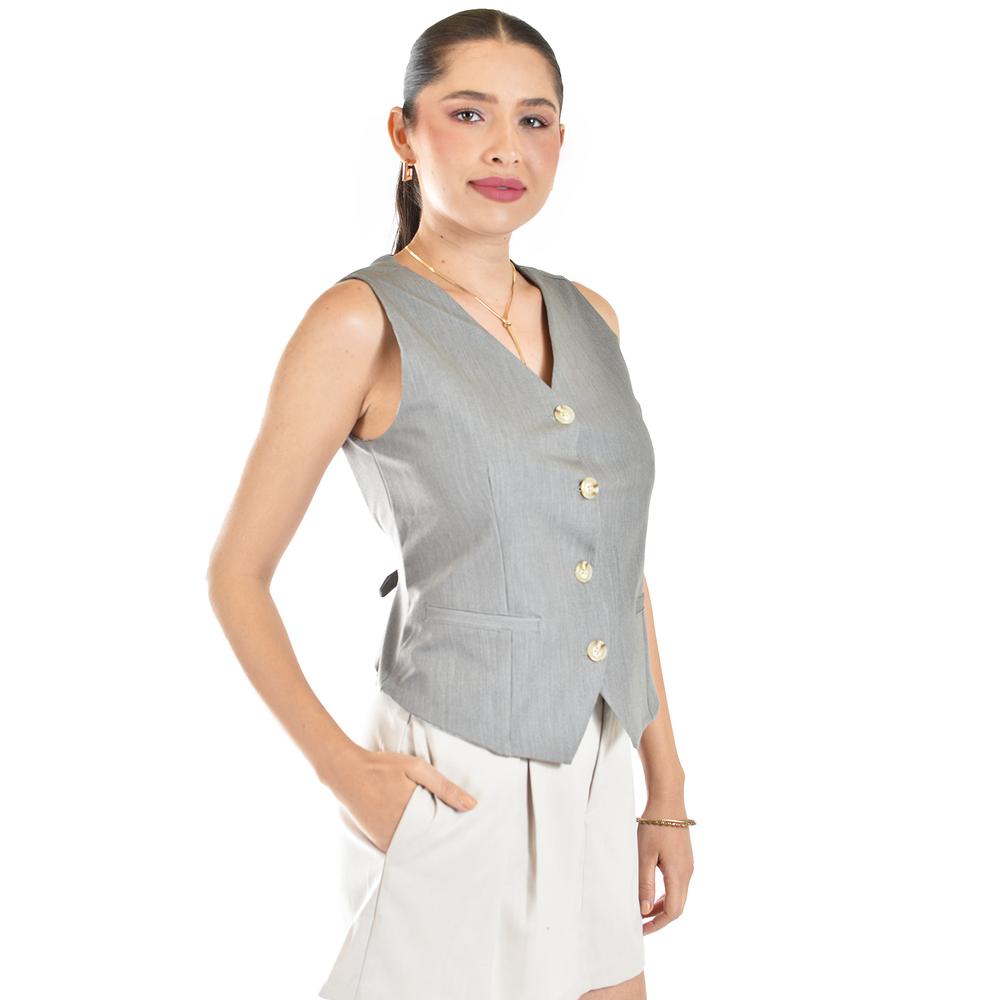 Foto 3 pulgar | Chaleco Estilo Sastre Roman Fashion /juvenil, 2017 (gris) Gris