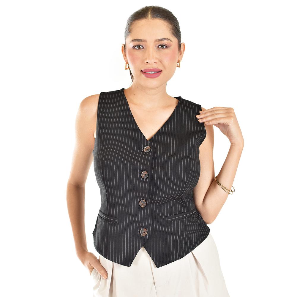 Foto 2 pulgar | Chaleco Estilo Sastre Roman Fashion /juvenil, 2017 (negro Lineas) Negro