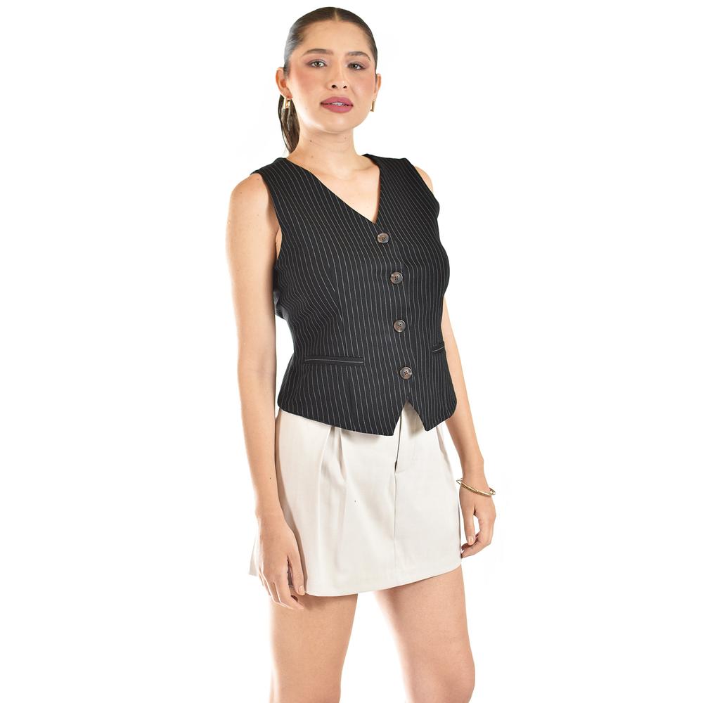 Foto 3 pulgar | Chaleco Estilo Sastre Roman Fashion /juvenil, 2017 (negro Lineas) Negro