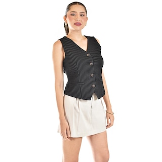 Foto 2 | Chaleco Estilo Sastre Roman Fashion /juvenil, 2017 (negro Lineas) Negro