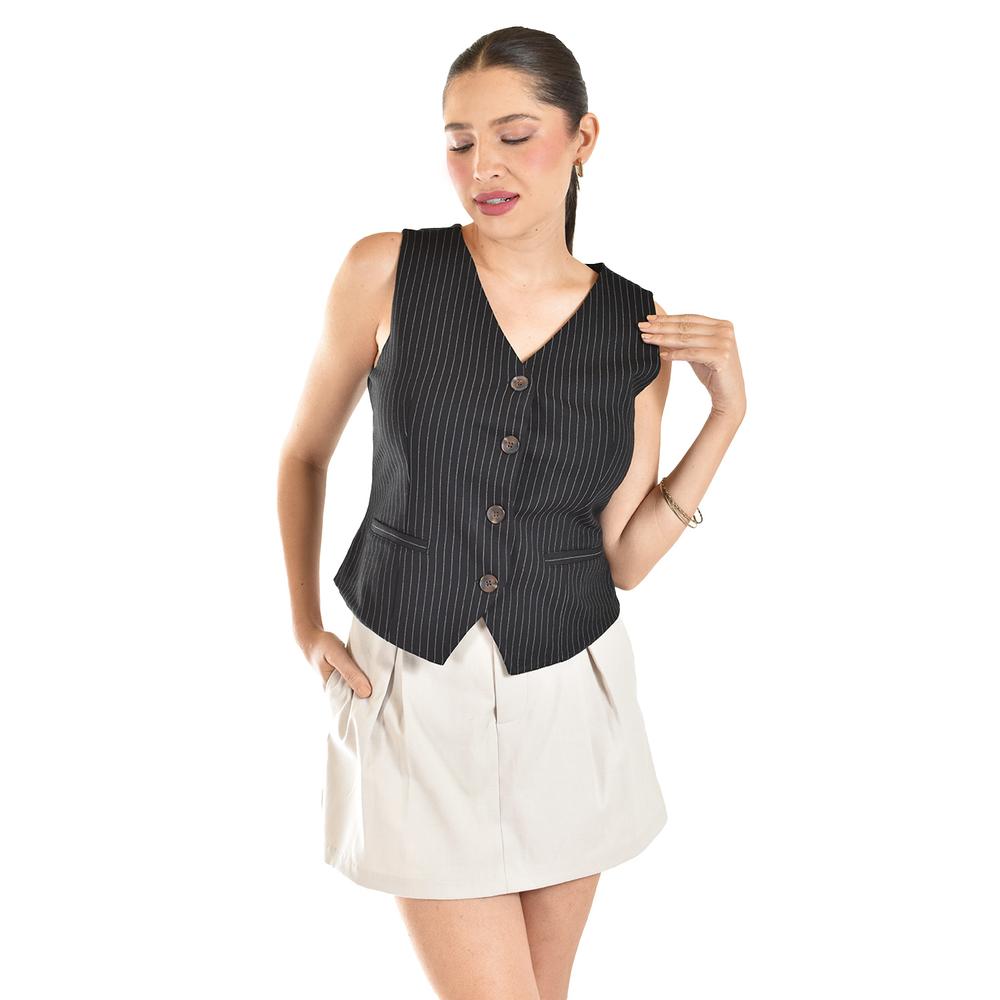 Foto 5 pulgar | Chaleco Estilo Sastre Roman Fashion /juvenil, 2017 (negro Lineas) Negro