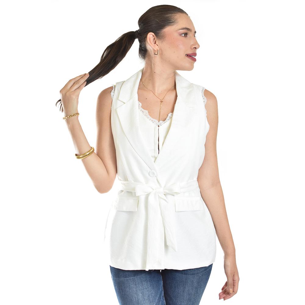 Foto 2 pulgar | Chaleco Elegante Con Cinto Roman Fashion /juvenil, 2557 (blanco) Blanco