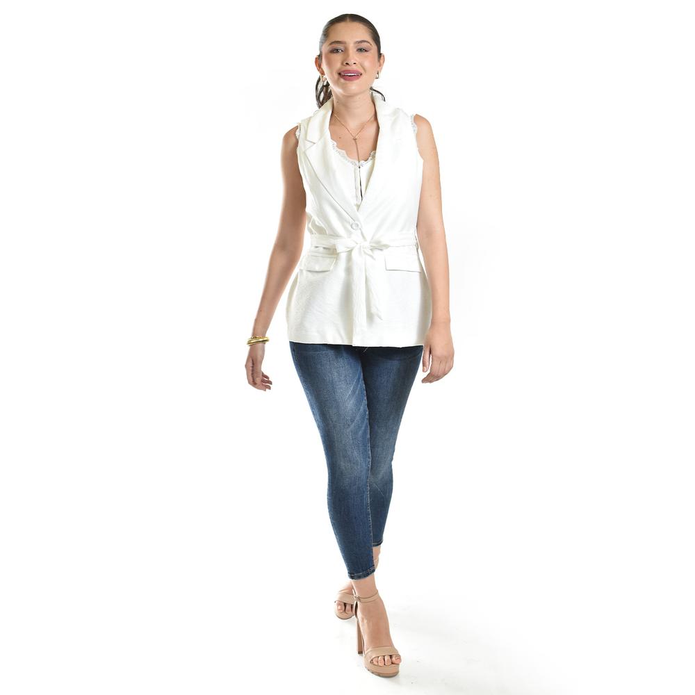 Foto 7 pulgar | Chaleco Elegante Con Cinto Roman Fashion /juvenil, 2557 (blanco) Blanco
