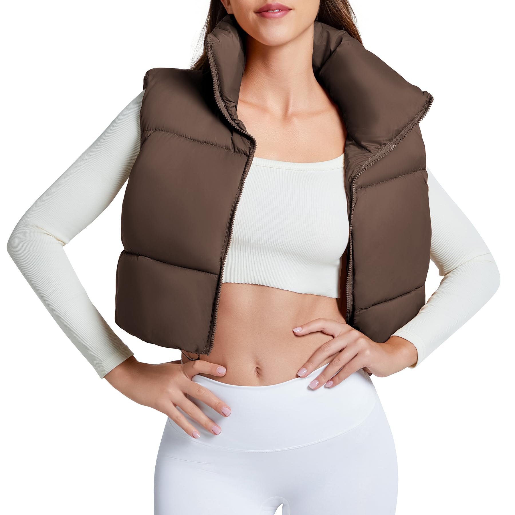 Foto 2 pulgar | Chaleco Acolchado Zando Cropped Fashion De Gran Tamaño Para Mujer, Marrón - Venta Internacional.
