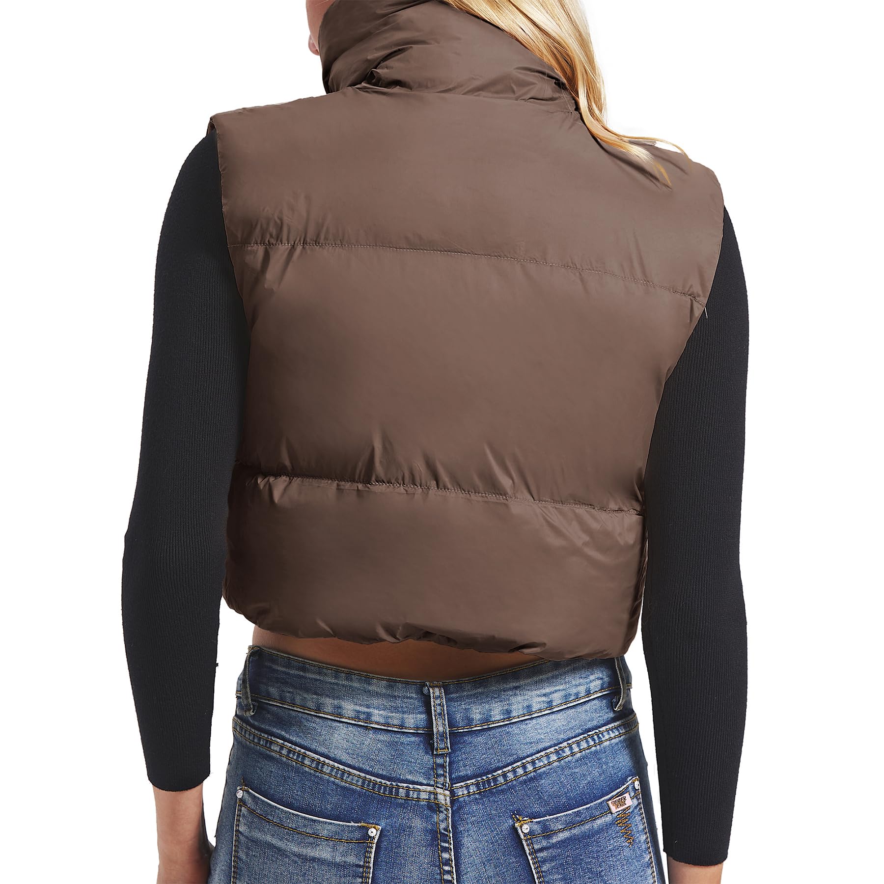 Foto 2 | Chaleco Acolchado Zando Cropped Fashion De Gran Tamaño Para Mujer, Marrón - Venta Internacional.