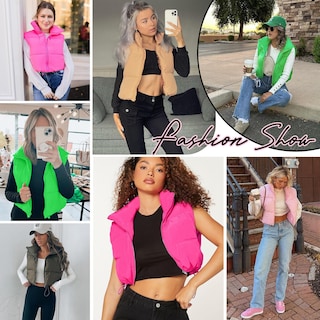 Foto 4 | Chaleco Acolchado Zando Cropped Fashion De Gran Tamaño Para Mujer, Marrón - Venta Internacional.