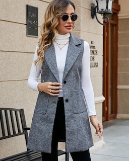 Foto 2 | Chaqueta Tipo Chaleco Kedera, Gabardina Larga Sin Mangas Para Mujer - Venta Internacional.