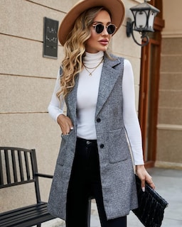Foto 4 | Chaqueta Tipo Chaleco Kedera, Gabardina Larga Sin Mangas Para Mujer - Venta Internacional.