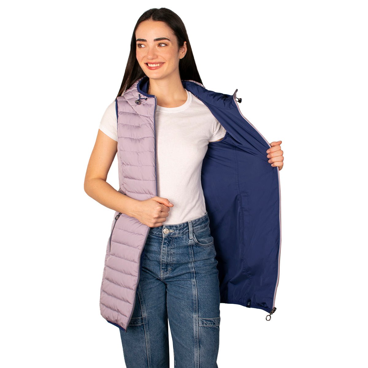 Foto 2 | Chaleco Largo Greenlander Acolchado Con Capucha Ligero Y Casual Para Mujer