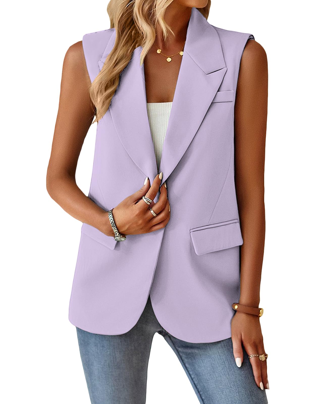 Foto 4 pulgar | Chaleco Blazer Mina Self Purple Sin Mangas Para Mujer, Poliéster - Venta Internacional.