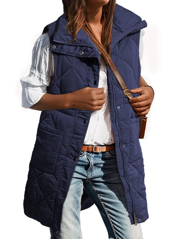 Foto 1 | Chaleco Acolchado Dokotoo Azul Marino Con Cuello Alto Para Mujer - Venta Internacional.