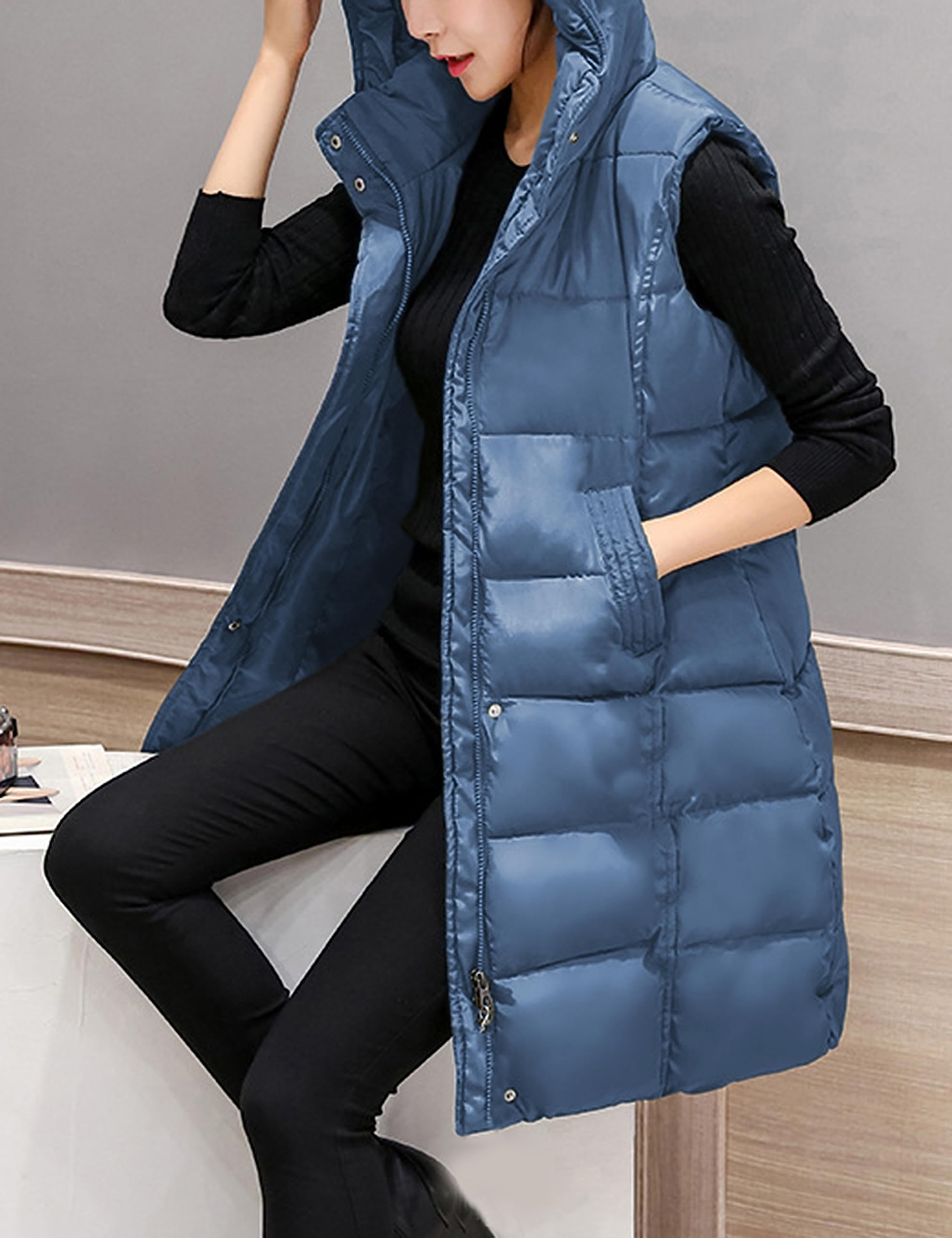 Foto 4 | Chaleco Acolchado Tanming Largo De Algodón Para Mujer Con Capucha Extraíble - Venta Internacional.