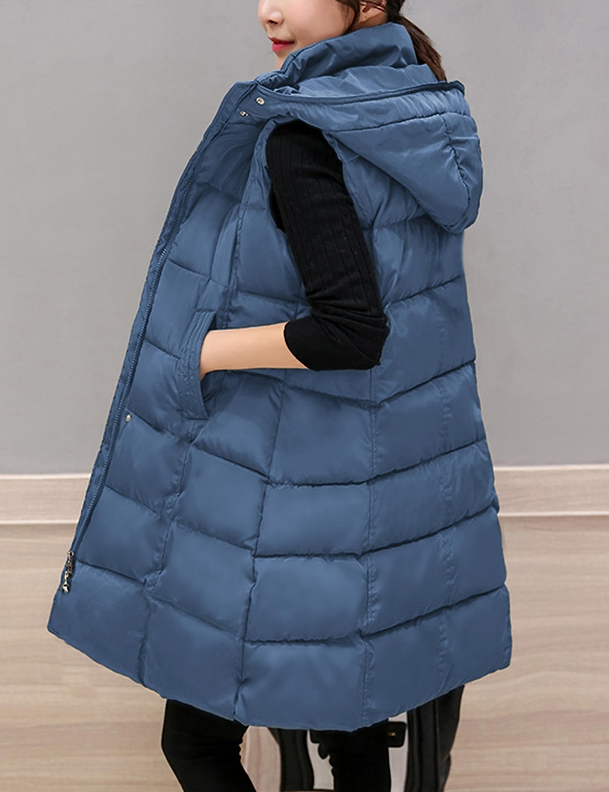 Foto 5 | Chaleco Acolchado Tanming Largo De Algodón Para Mujer Con Capucha Extraíble - Venta Internacional.