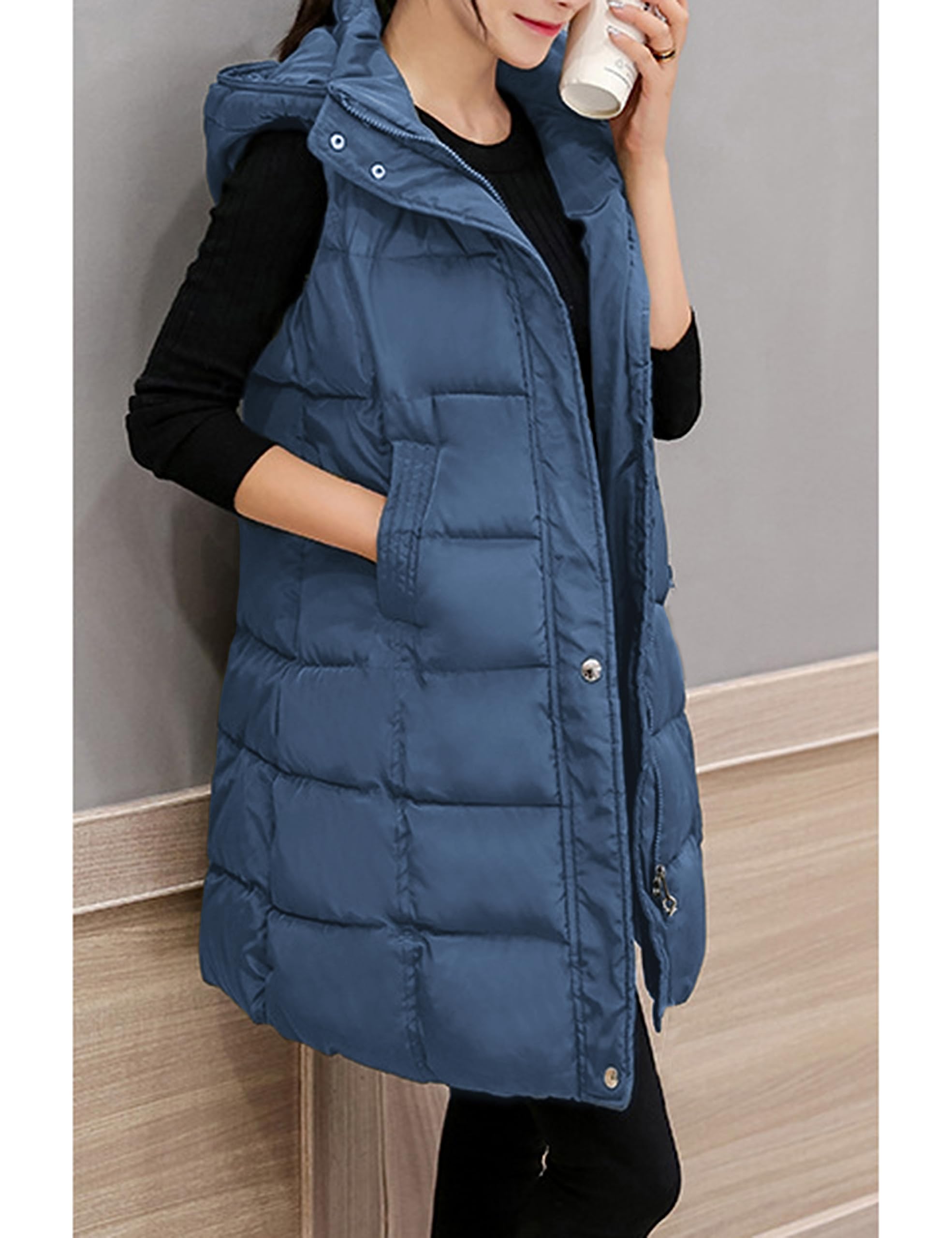 Foto 6 | Chaleco Acolchado Tanming Largo De Algodón Para Mujer Con Capucha Extraíble - Venta Internacional.
