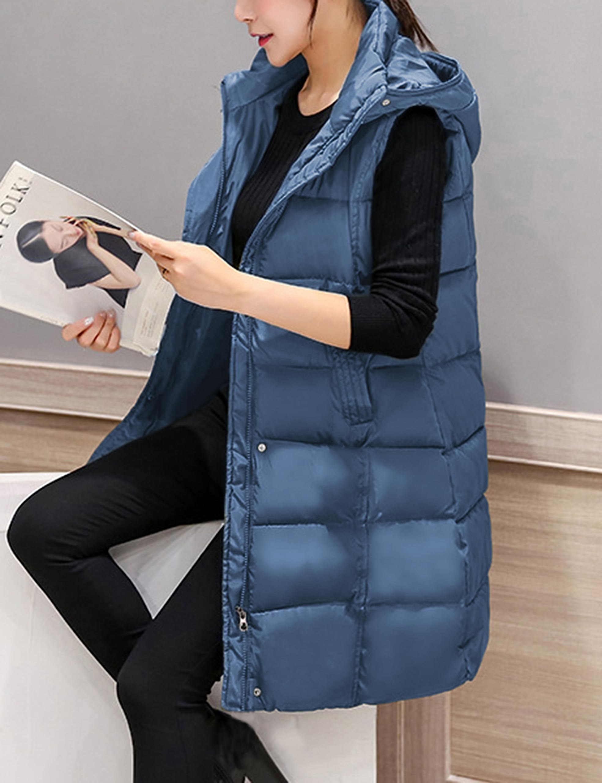 Foto 7 | Chaleco Acolchado Tanming Largo De Algodón Para Mujer Con Capucha Extraíble - Venta Internacional.