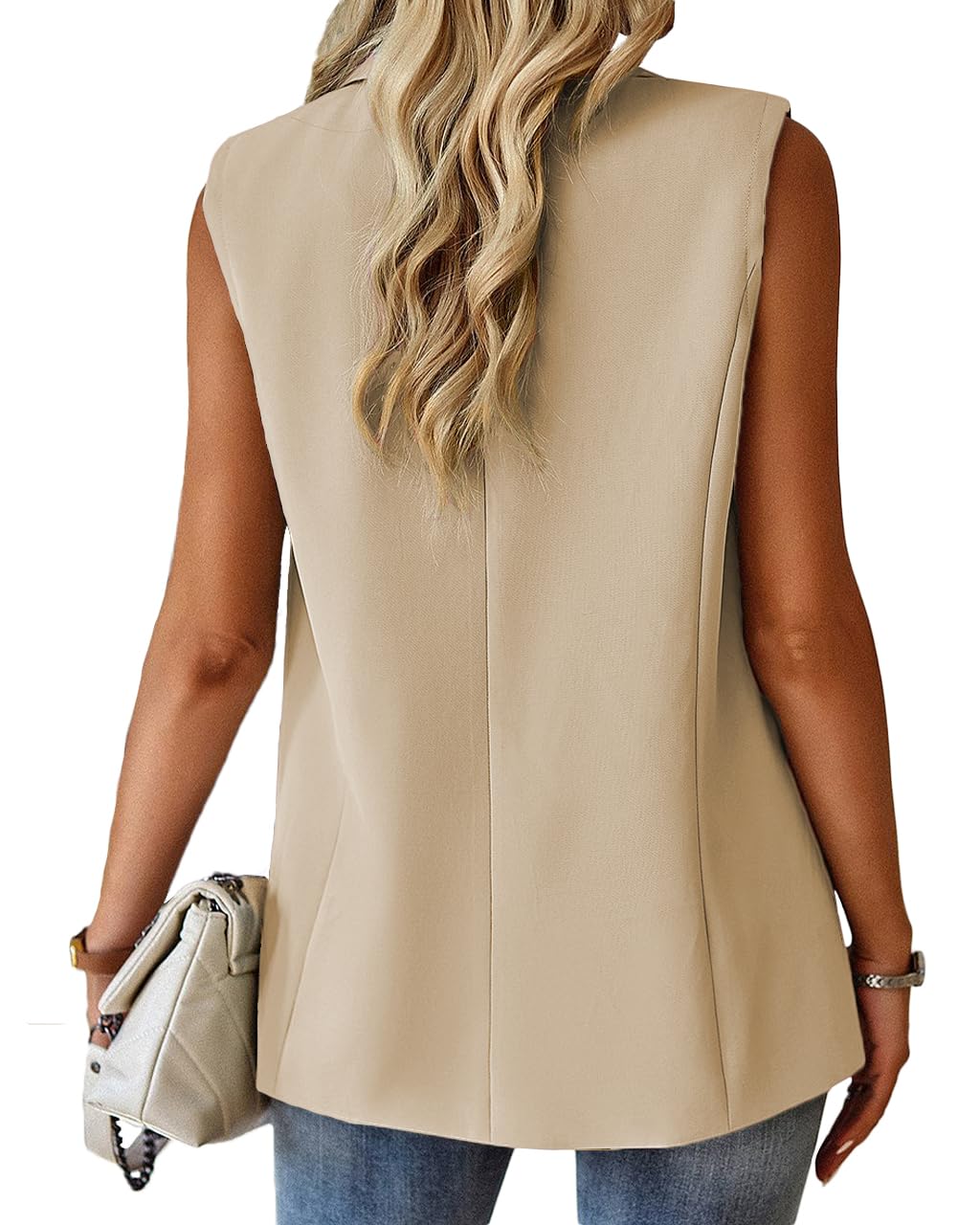 Foto 6 pulgar | Chaleco Mina Self Blazer Largo Sin Mangas Para Mujer Beige S - Venta Internacional.