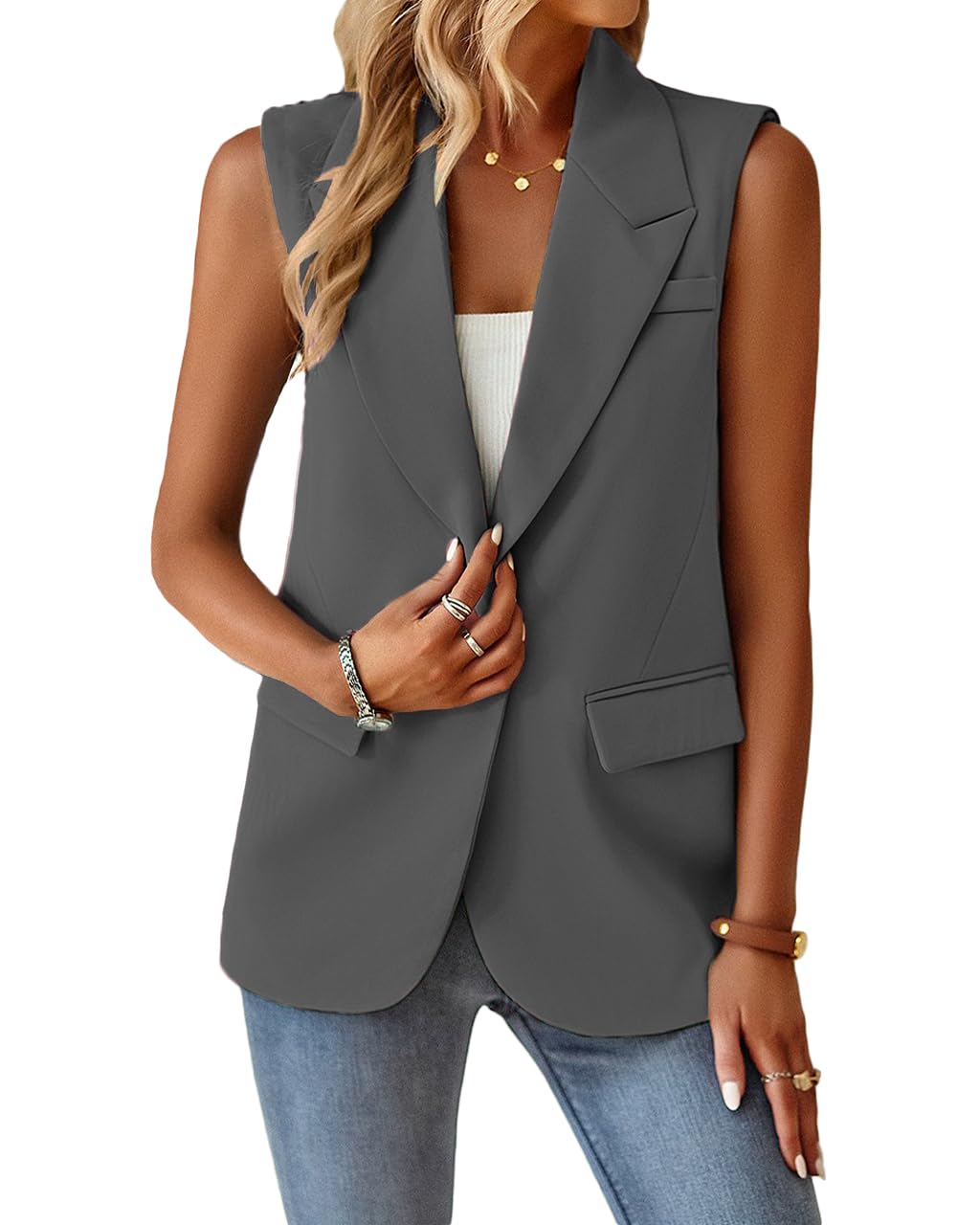 Foto 4 pulgar | Chaleco Blazer Mina Self De Poliéster Gris Para Mujer - Venta Internacional.