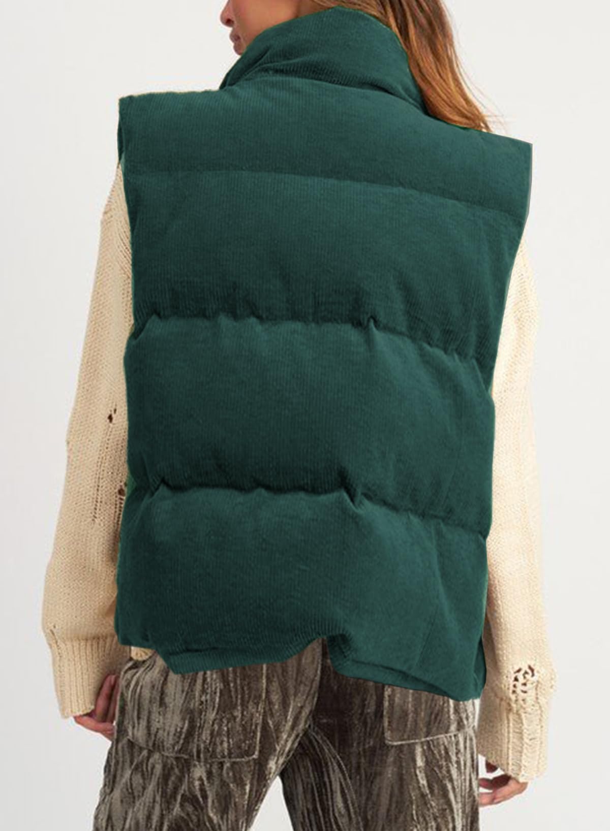 Foto 5 pulgar | Chaleco Acolchado Evaless Vintage Recortado De Pana Verde Para Mujer - Venta Internacional.