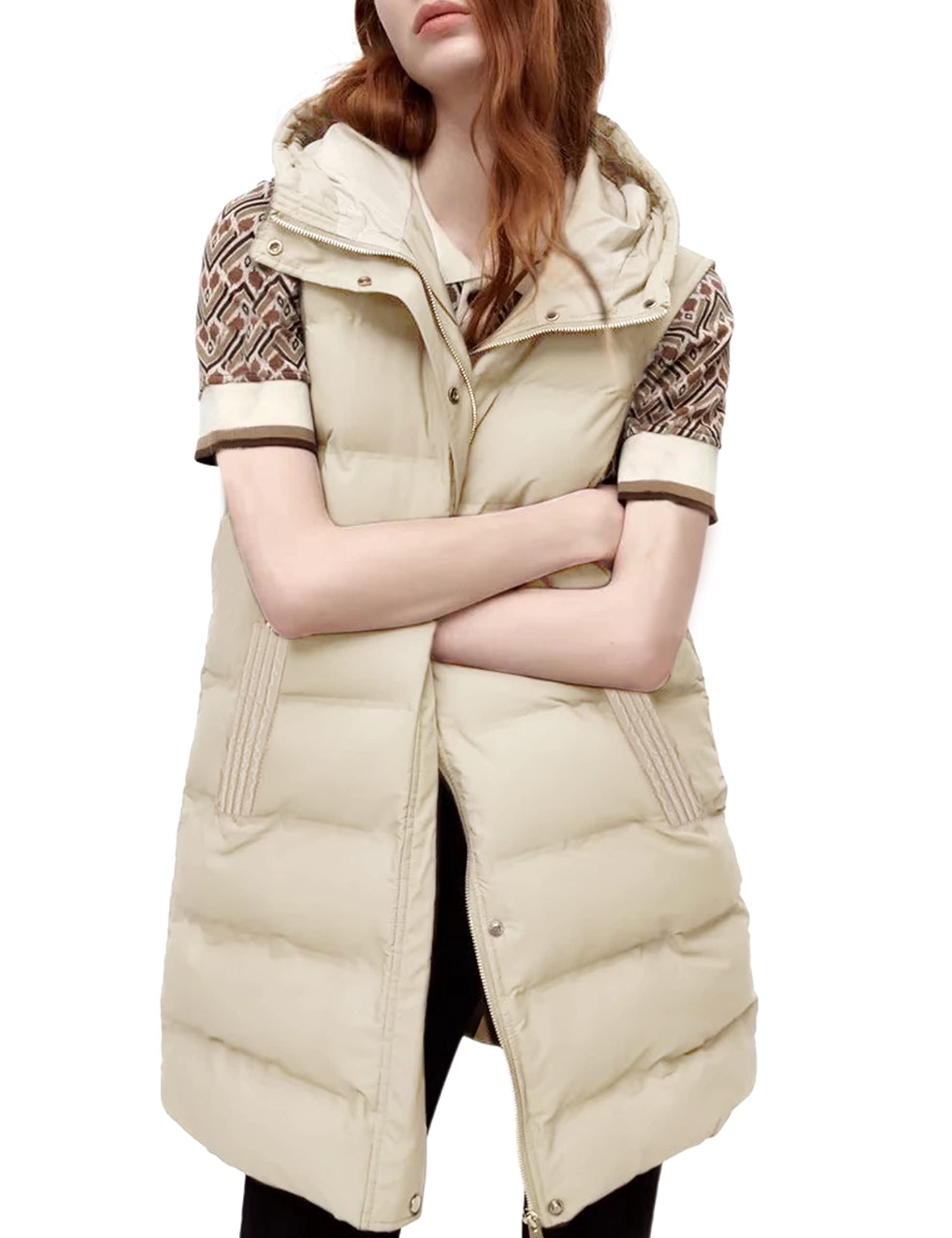 Foto 1 | Chaleco Acolchado Tanming Largo De Algodón Para Mujer Con Capucha Extraíble - Venta Internacional.