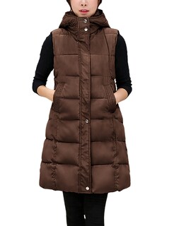 Foto 3 | Chaleco Acolchado Tanming Largo De Algodón Para Mujer Con Capucha Extraíble - Venta Internacional.