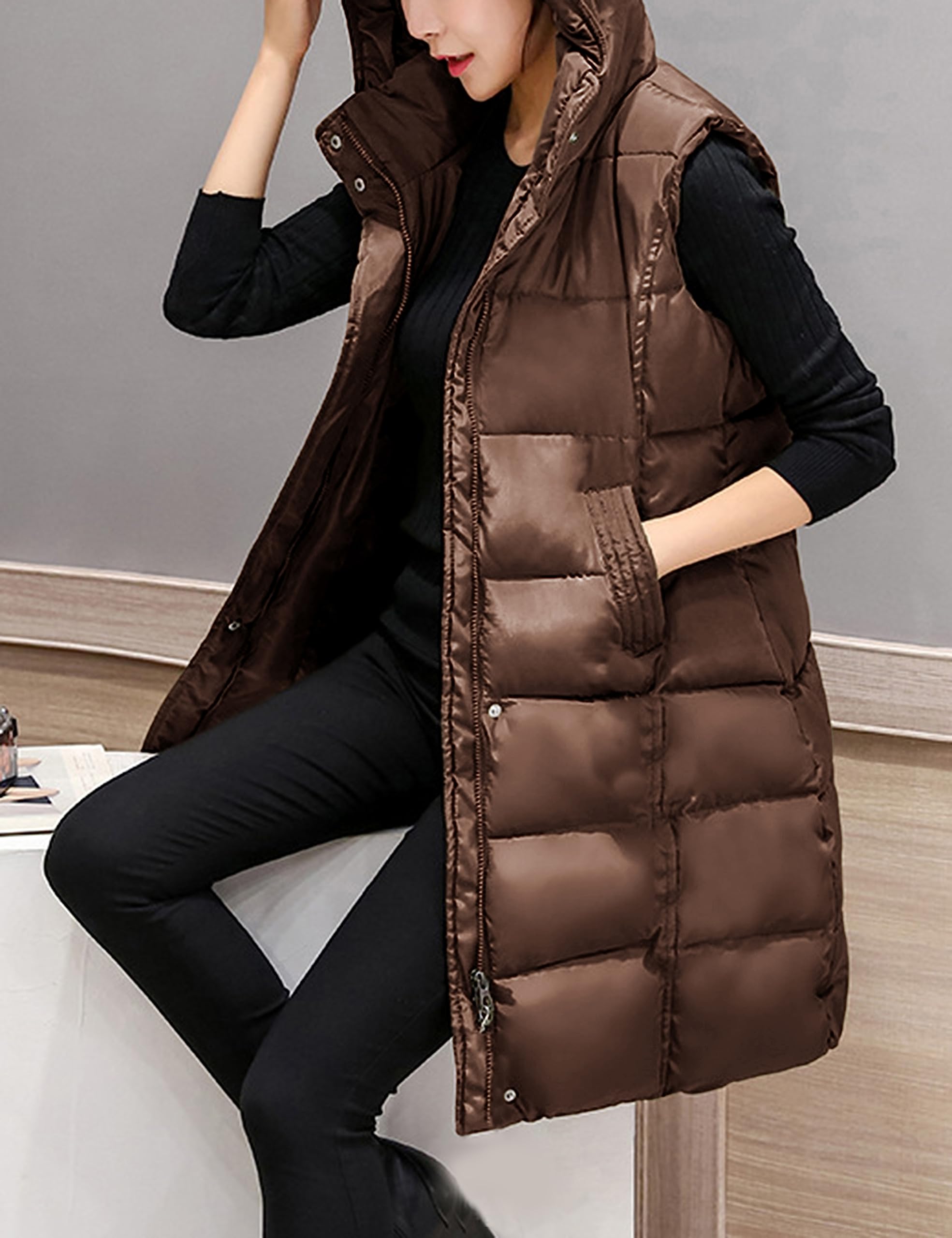 Foto 5 pulgar | Chaleco Acolchado Tanming Largo De Algodón Para Mujer Con Capucha Extraíble - Venta Internacional.