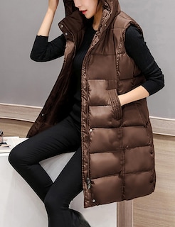 Foto 4 | Chaleco Acolchado Tanming Largo De Algodón Para Mujer Con Capucha Extraíble - Venta Internacional.