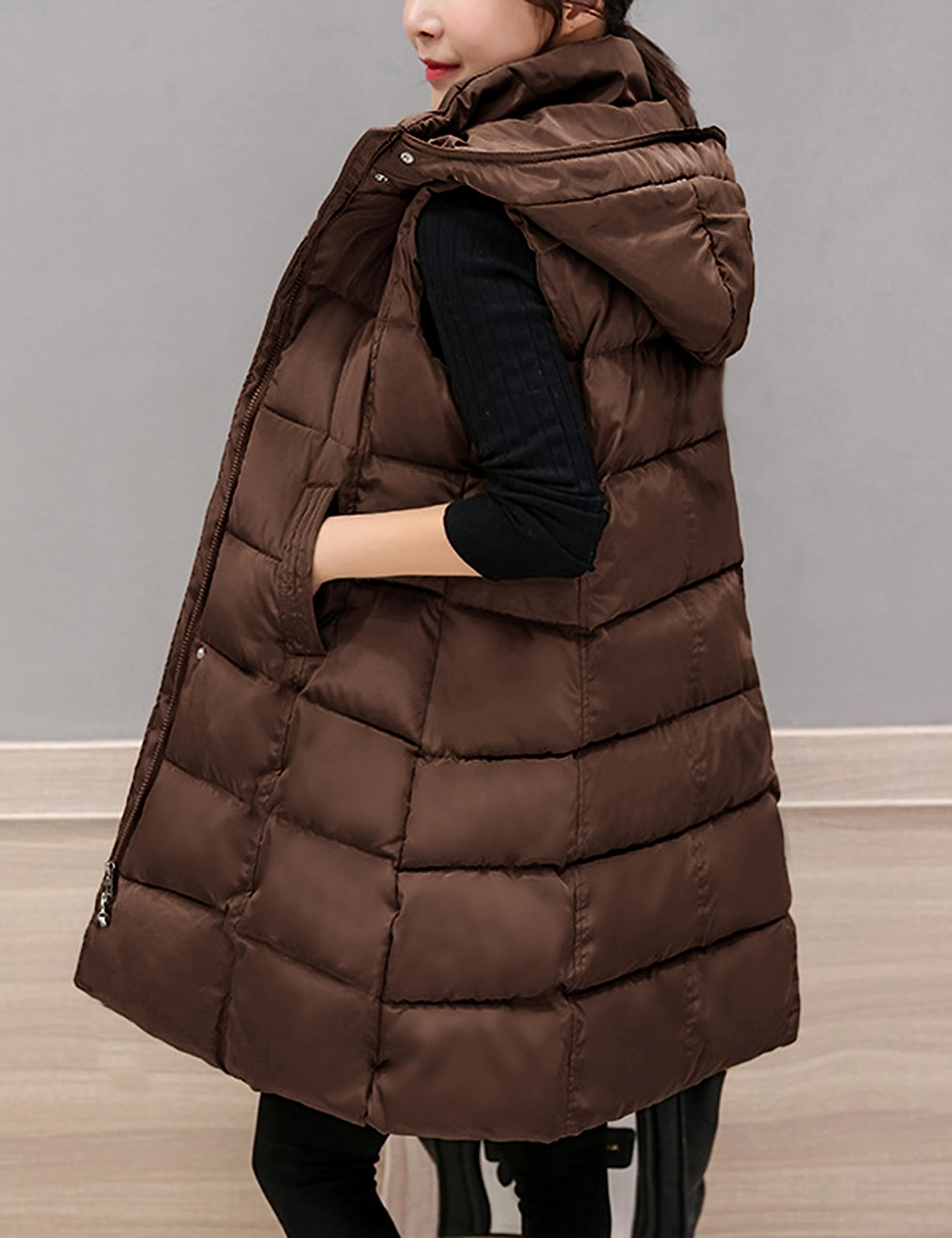 Foto 5 | Chaleco Acolchado Tanming Largo De Algodón Para Mujer Con Capucha Extraíble - Venta Internacional.