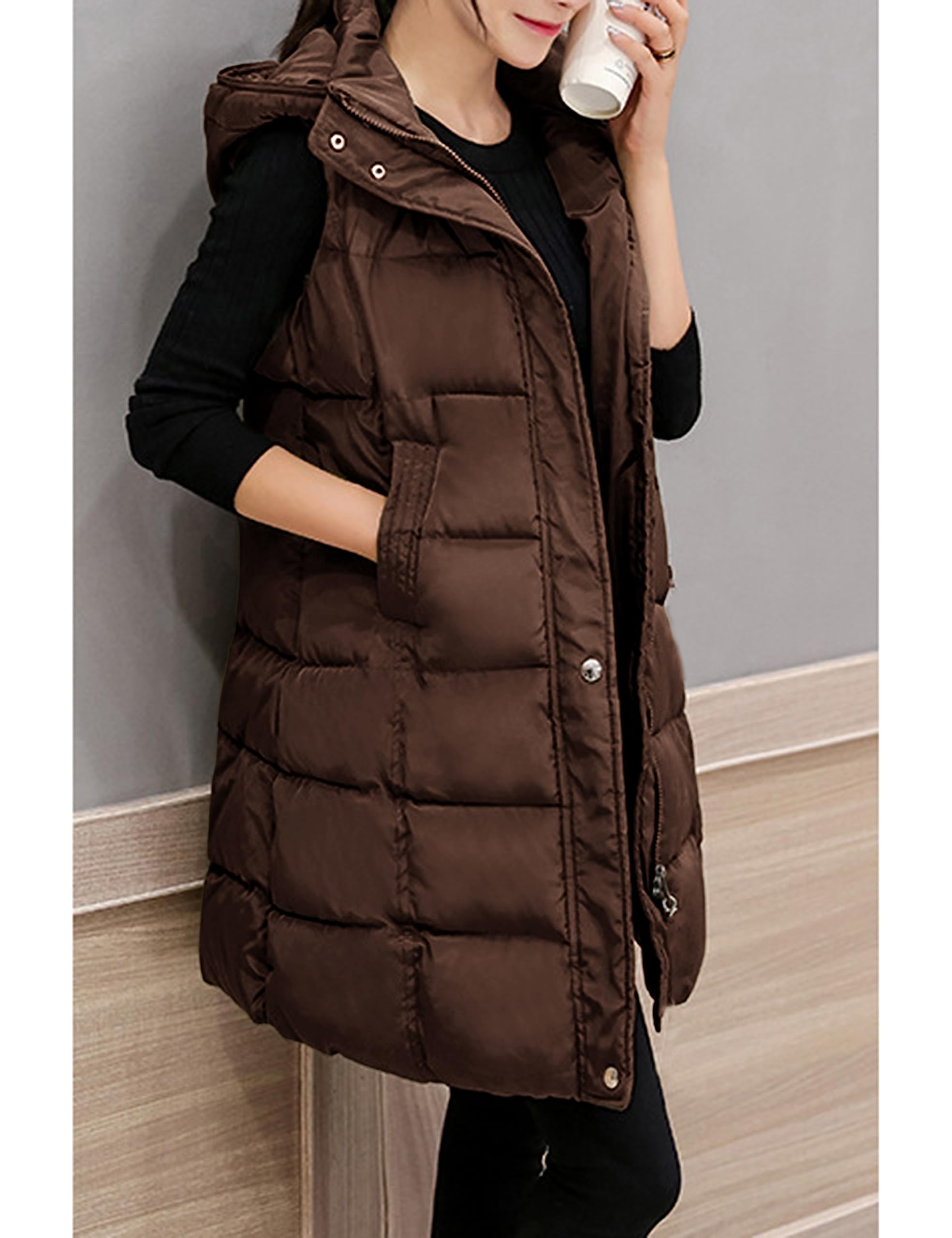 Foto 6 | Chaleco Acolchado Tanming Largo De Algodón Para Mujer Con Capucha Extraíble - Venta Internacional.