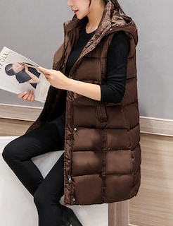 Foto 7 | Chaleco Acolchado Tanming Largo De Algodón Para Mujer Con Capucha Extraíble - Venta Internacional.