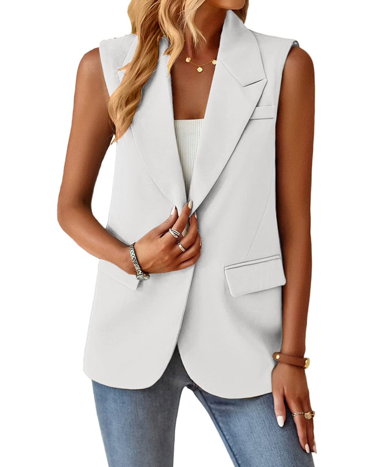 Foto 4 pulgar | Chaleco Blazer Mina Self White Para Mujer De Poliéster L - Venta Internacional.