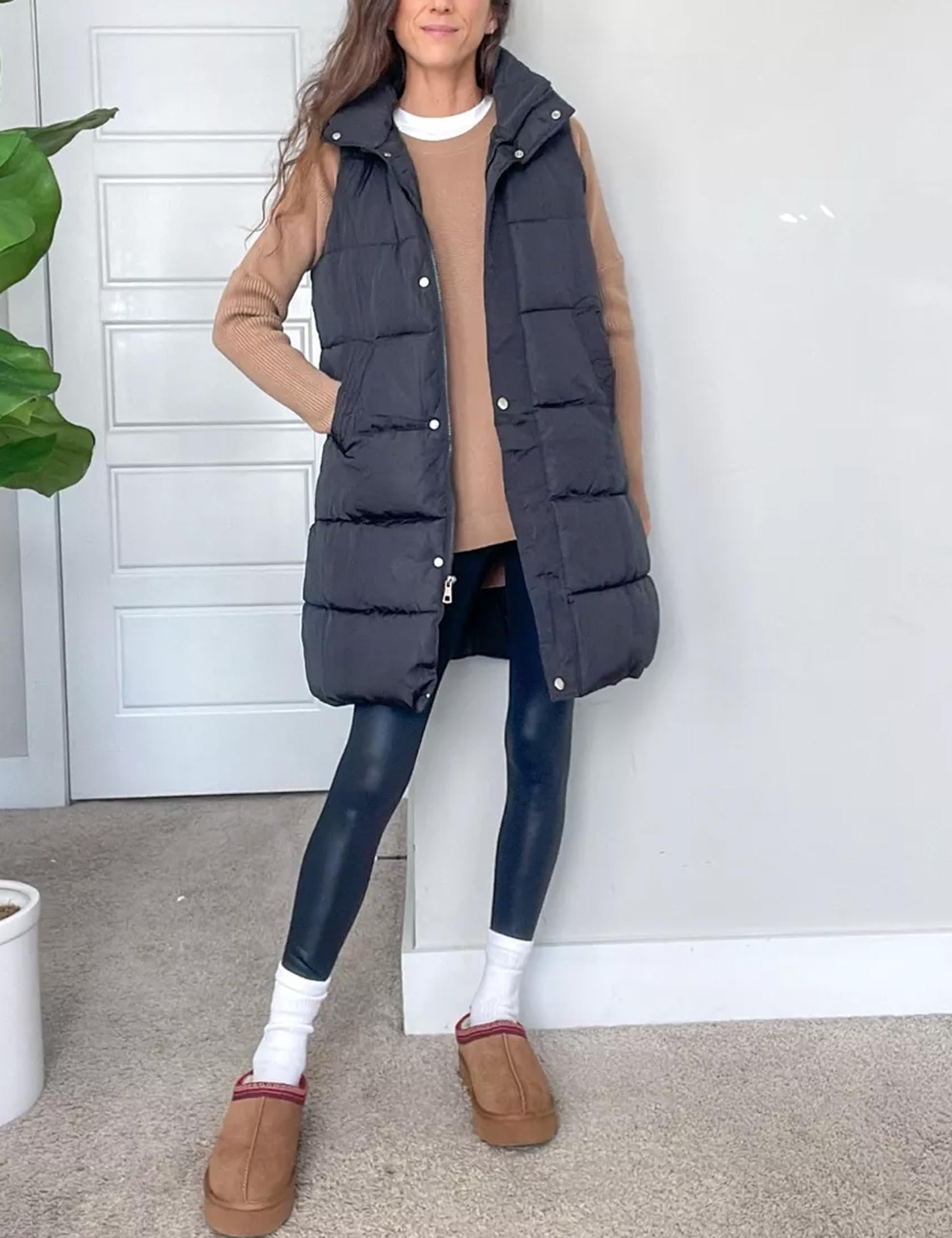 Foto 4 | Chaleco Acolchado Tanming Largo De Algodón Para Mujer Con Capucha Extraíble - Venta Internacional.