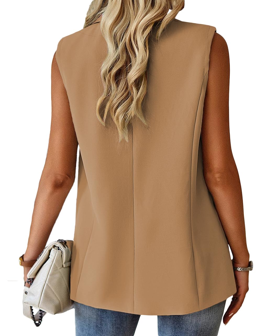Foto 6 pulgar | Chaleco Blazer Mina Self Khaki Sin Mangas Para Mujer, Talla 2xl - Venta Internacional.