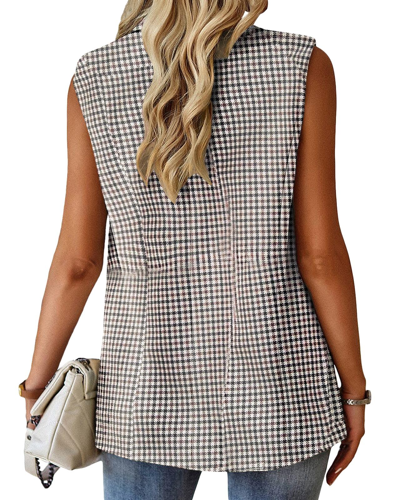 Foto 6 pulgar | Chaleco Blazer Mina Self Fall Plaid Pata De Gallo Bronceado Para Mujer - Venta Internacional.