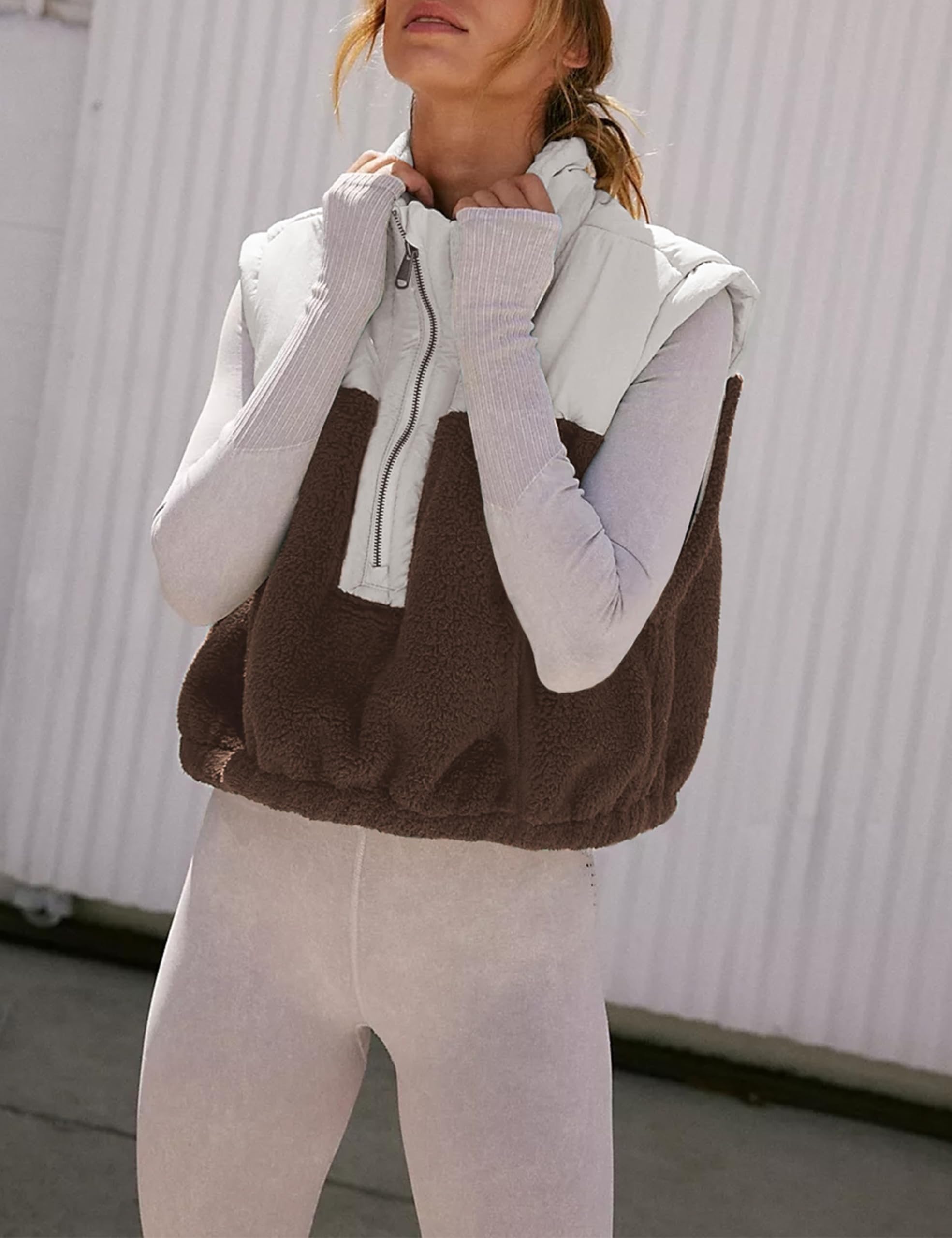 Foto 4 pulgar | Chaleco Yeokou Para Mujer, Forro Polar Sherpa, Corto, Sin Mangas, Color Marrón Xl - Venta Internacional.