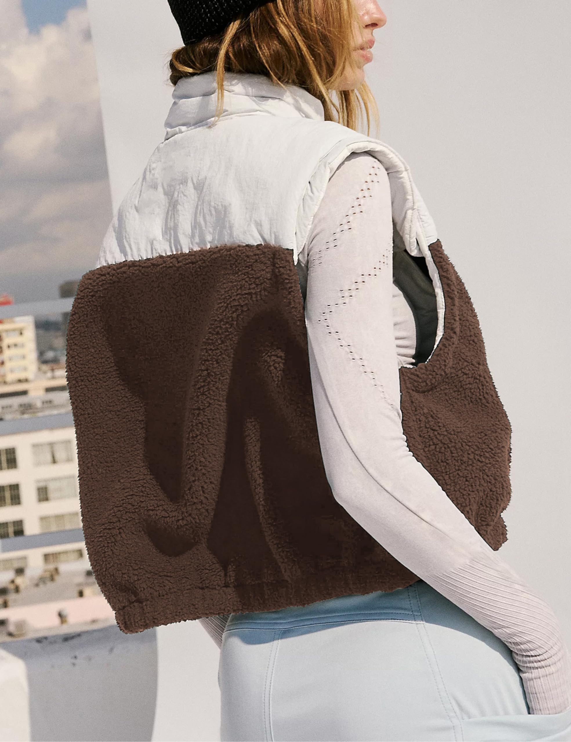 Foto 5 pulgar | Chaleco Yeokou Para Mujer, Forro Polar Sherpa, Corto, Sin Mangas, Color Marrón Xl - Venta Internacional.