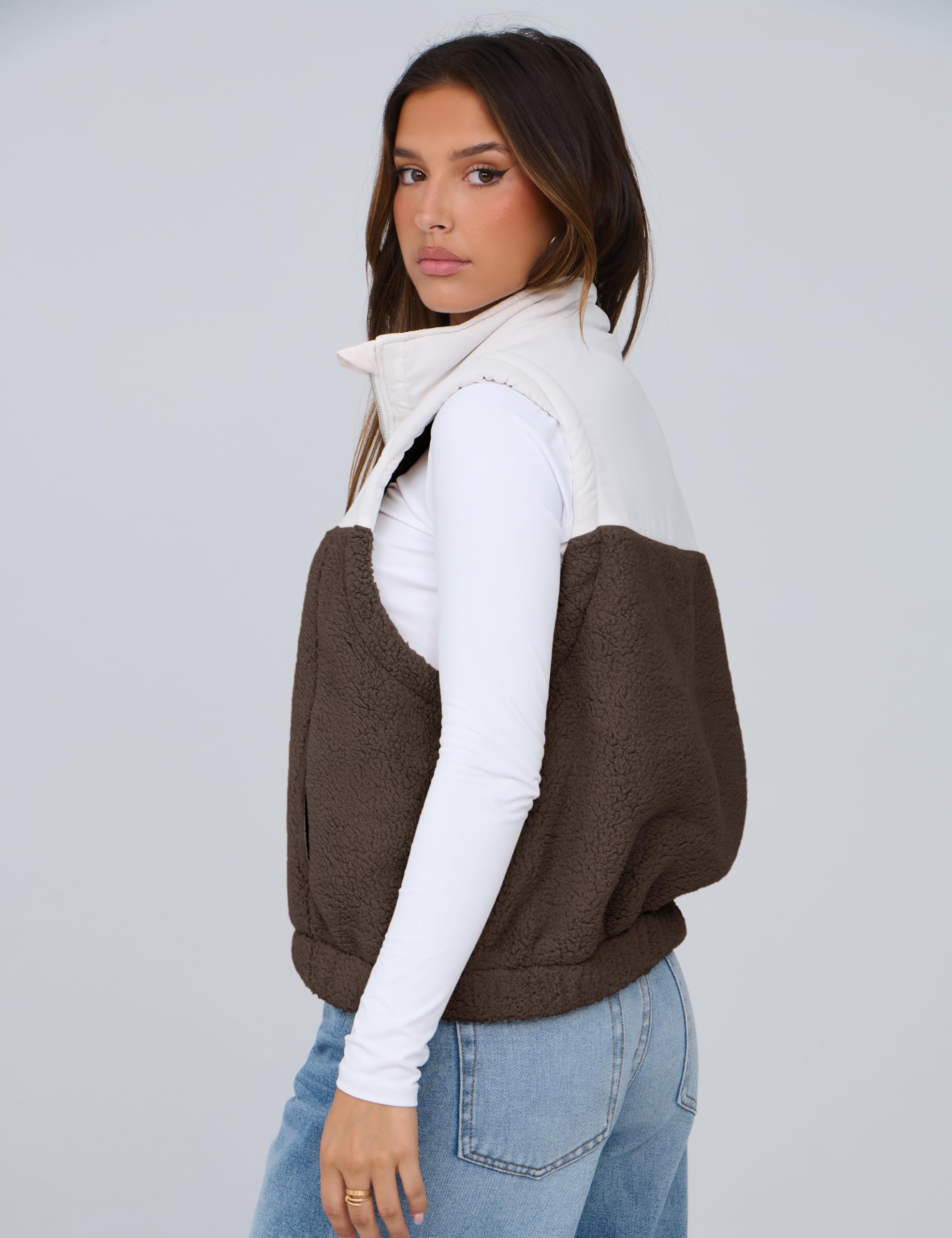 Foto 8 pulgar | Chaleco Yeokou Para Mujer, Forro Polar Sherpa, Corto, Sin Mangas, Color Marrón Xl - Venta Internacional.