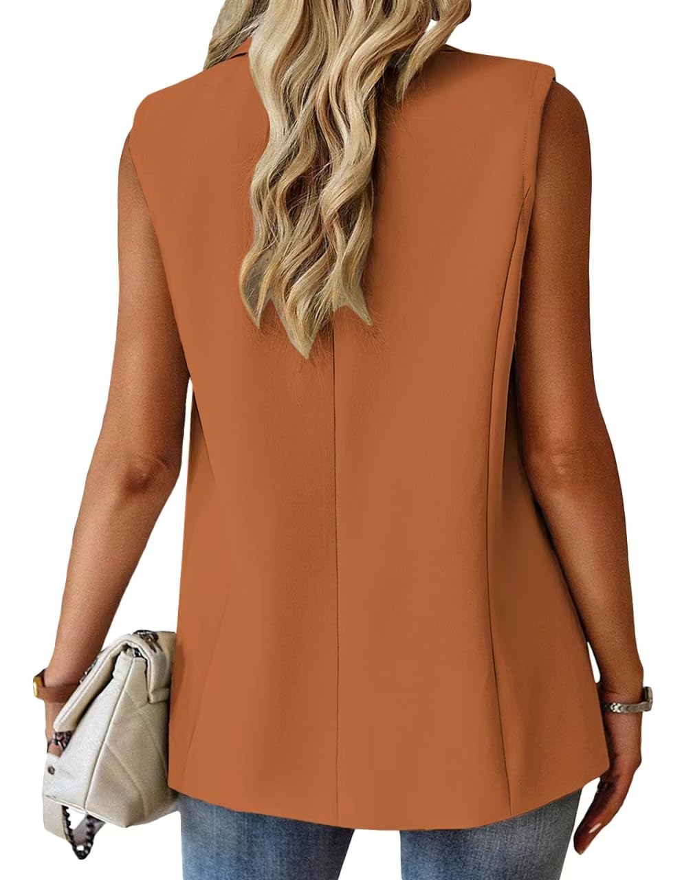 Foto 6 pulgar | Chaleco Blazer Mina Self Naranja Sin Mangas Para Mujer De Verano - Venta Internacional.