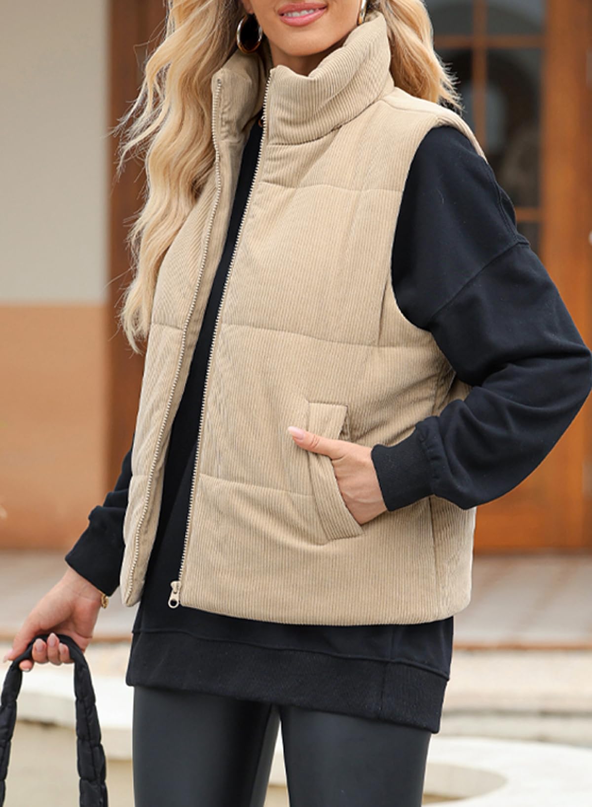 Foto 4 pulgar | Chaleco Acolchado Evaless, Moderno, Corto, Pana, Beige, Xxl - Venta Internacional.