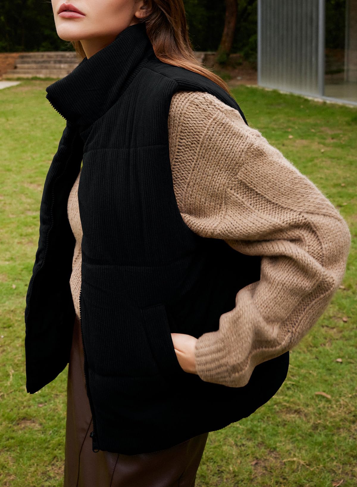 Foto 4 | Chaleco Acolchado Evaless De Pana Ligero Con Cuello Alto Para Mujer - Venta Internacional.
