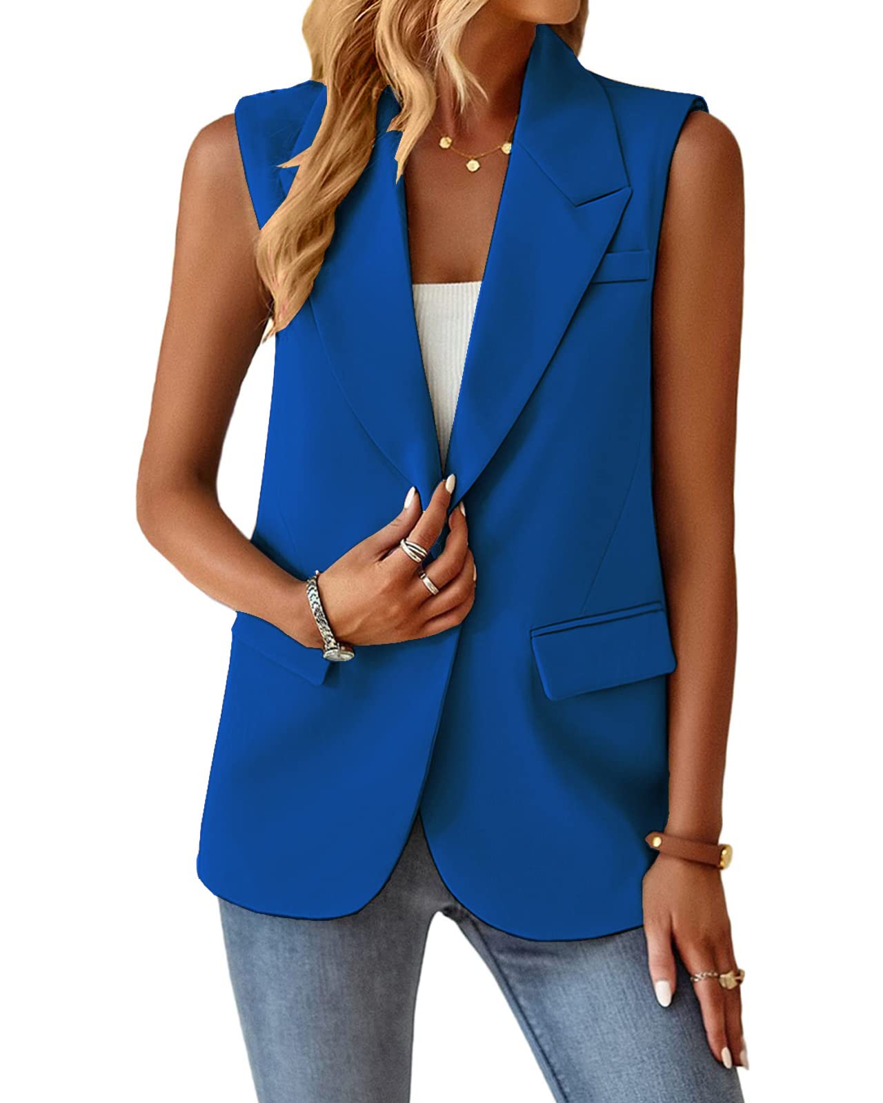 Foto 4 pulgar | Chaleco Blazer Mina Self Sin Mangas Para Mujer Azul Marino - Venta Internacional.