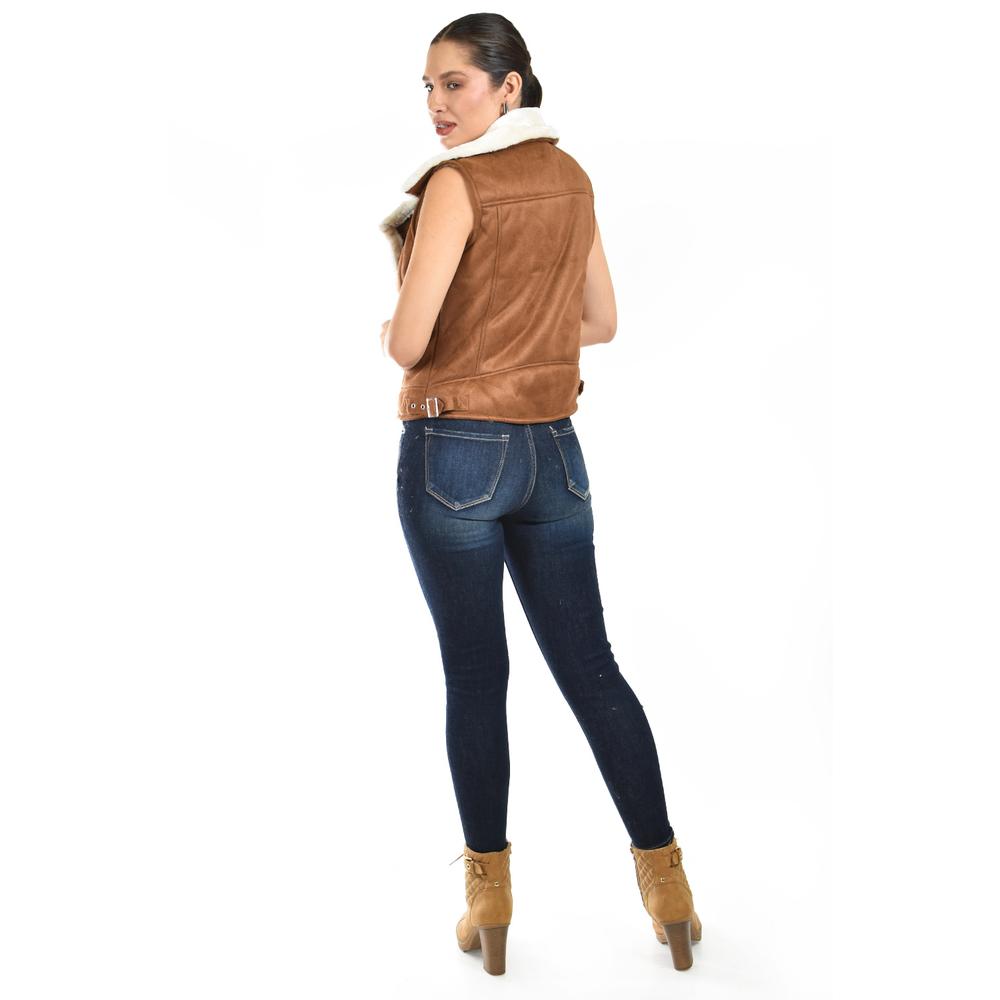 Foto 4 pulgar | Chaleco Tipo Biker Con Borrega Roman Fashion /juvenil  8343 (chedron) Cafe