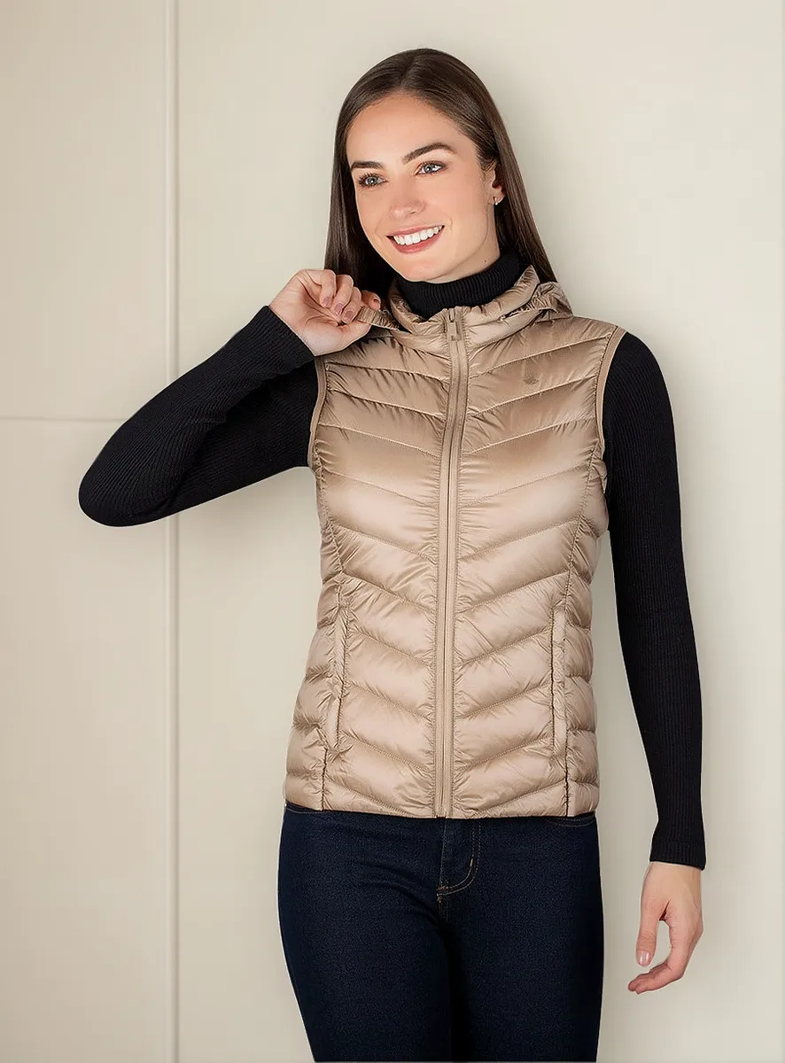 Foto 1 | Chaleco Greenlander Pluma Con Gorro Oculto Para Mujer