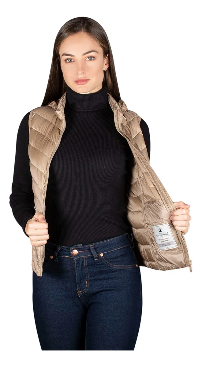 Foto 3 pulgar | Chaleco Greenlander Pluma Con Gorro Oculto Para Mujer
