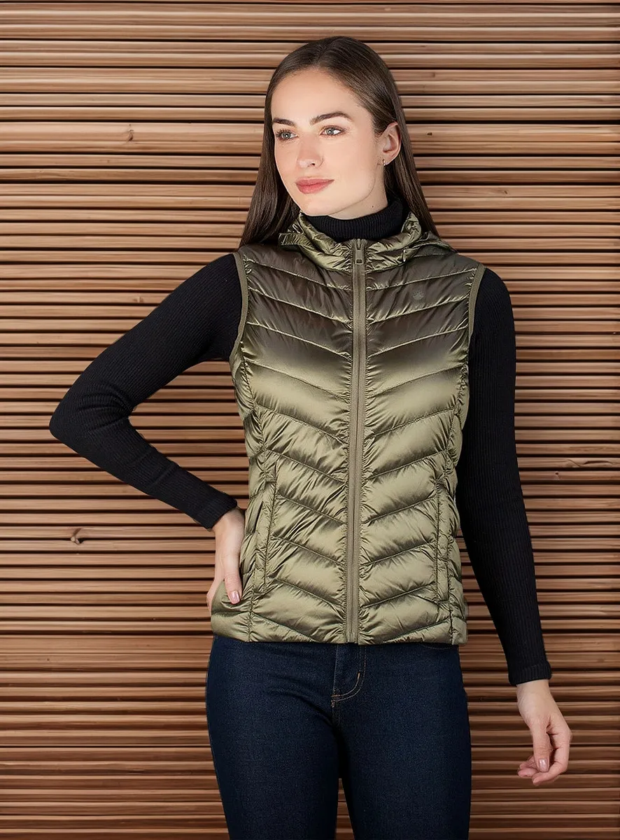 Foto 1 | Chaleco Greenlander Pluma Con Gorro Oculto Para Mujer