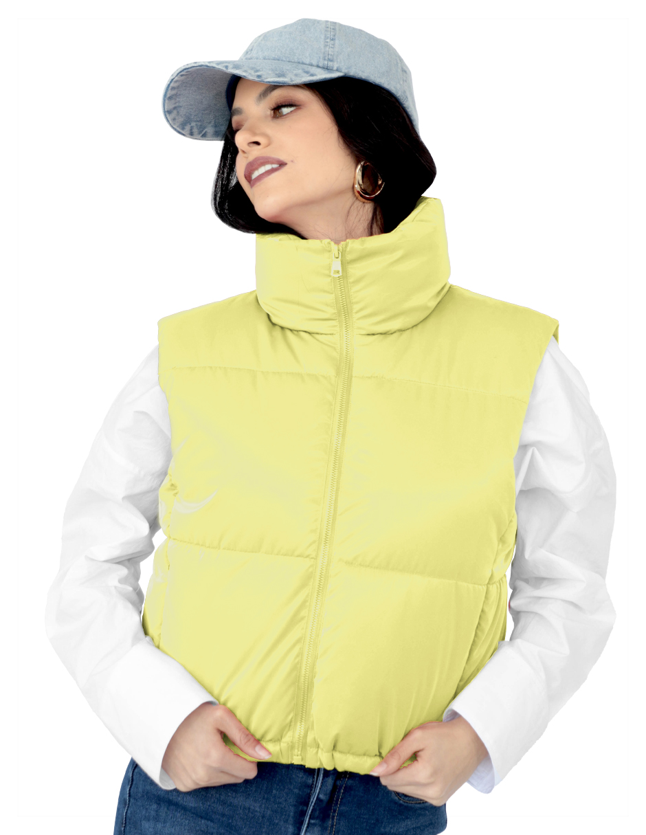 Foto 4 pulgar | Chaleco Corto Brilloso Mujer Amarillo Roosevelt A229