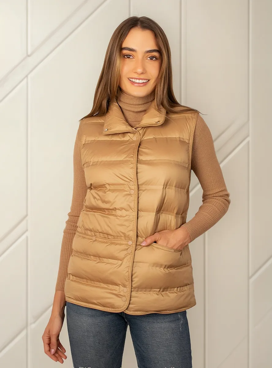 Foto 1 | Chaleco Greenlander Para Mujer Capitonado De Pluma Y Cuello Alto