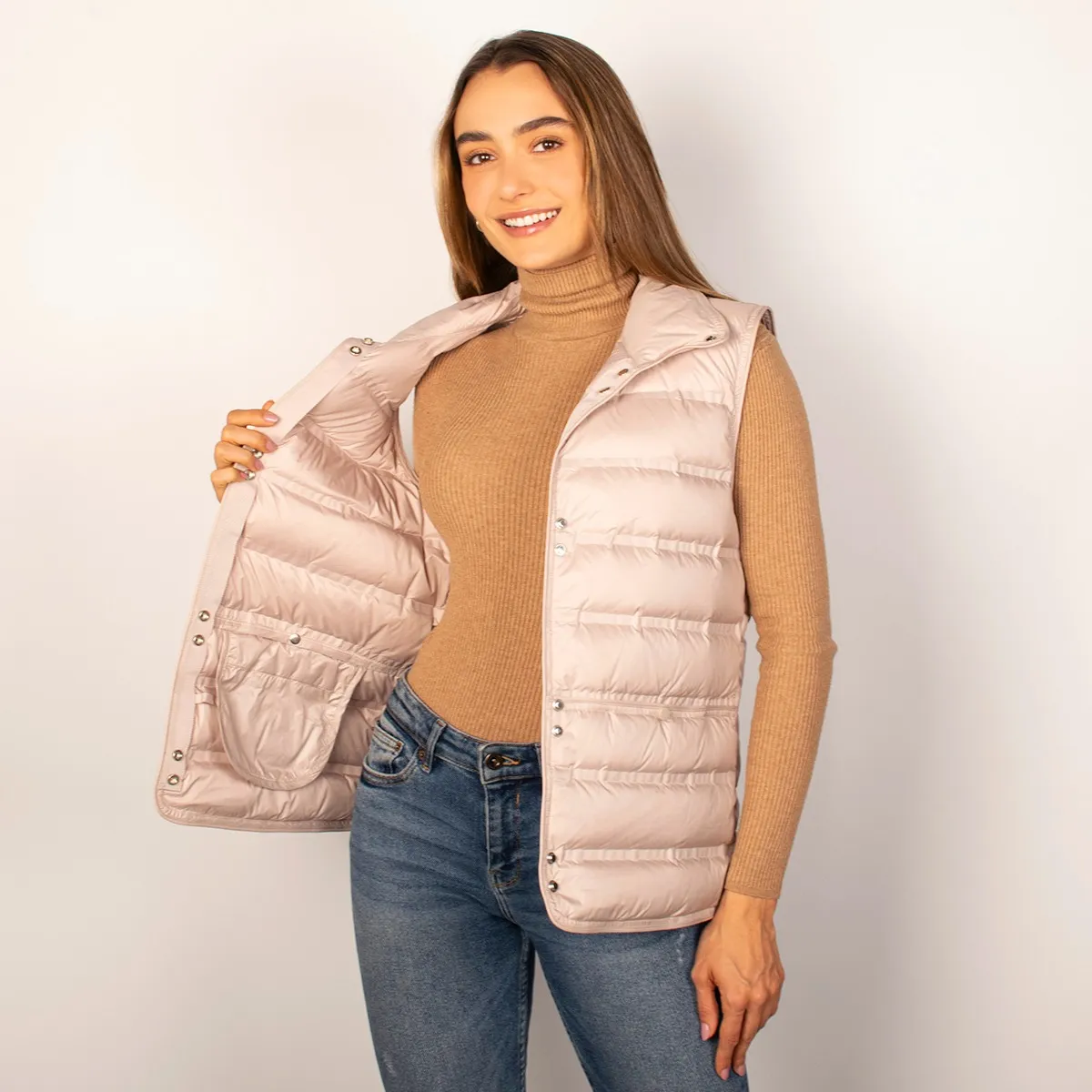 Foto 2 | Chaleco Greenlander Para Mujer Capitonado De Pluma Y Cuello Alto