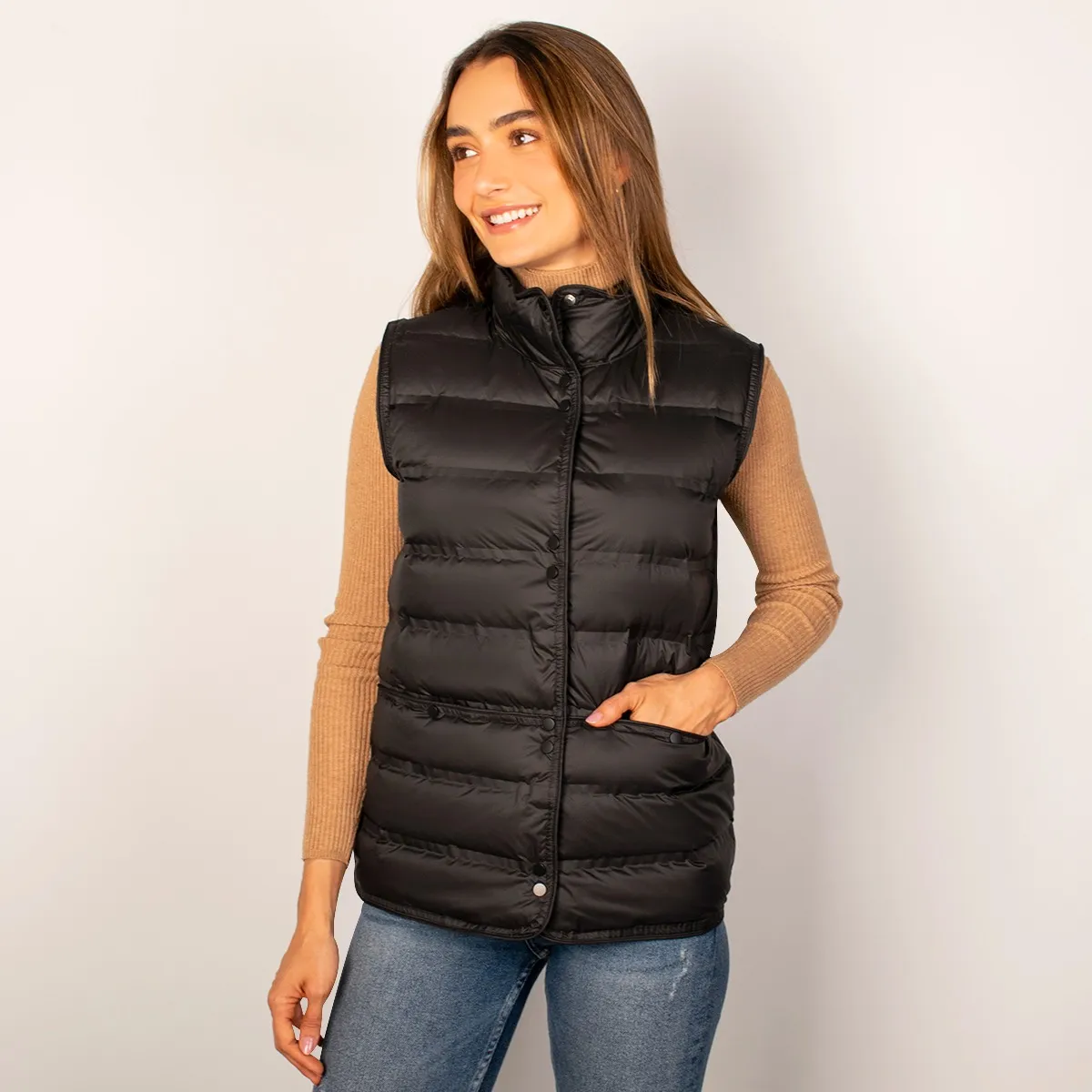 Foto 1 | Chaleco Greenlander Para Mujer Capitonado De Pluma Y Cuello Alto